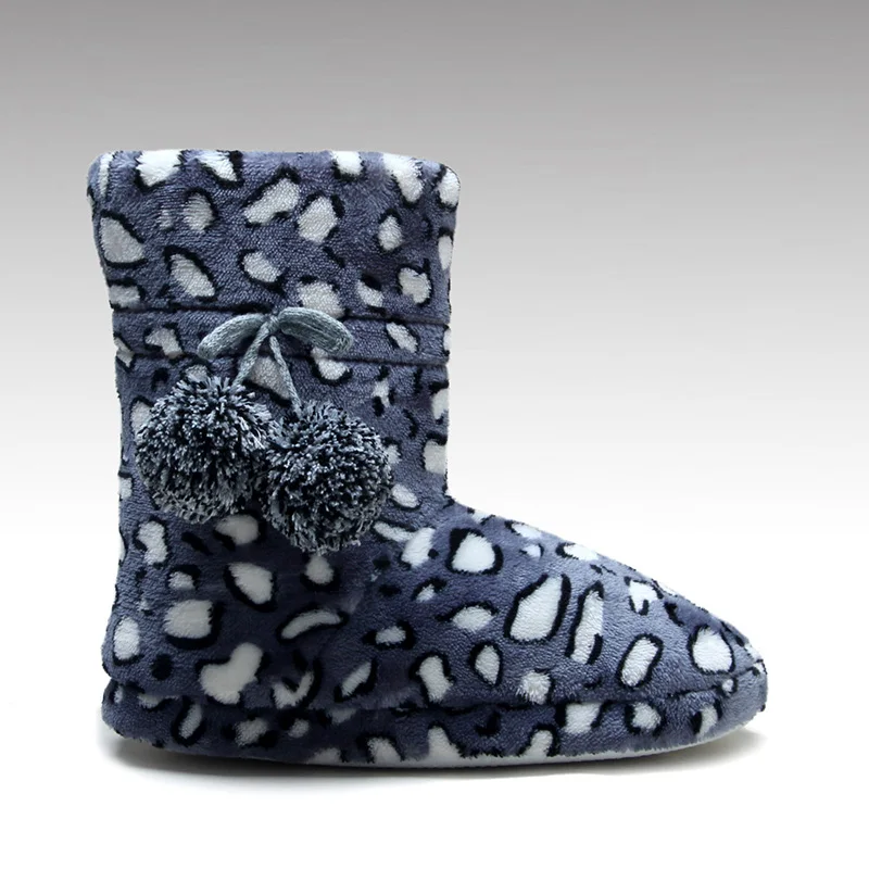 Trendy Dot Design Pattern Print Fleece With Bulb Decorative Soft Sherpa Lining Winter Indoor Women Boots