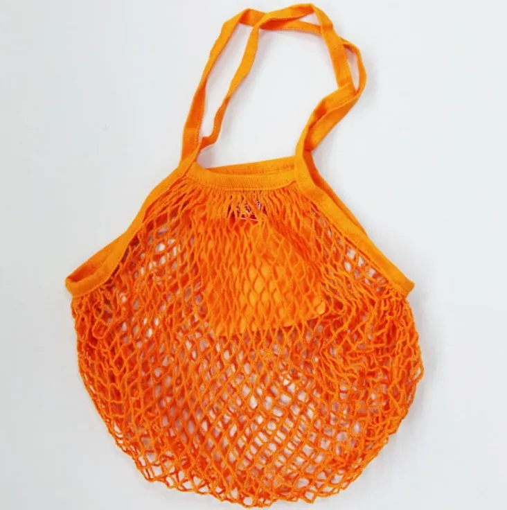 Foldable macrame long handle vegetable eco friendly reusable cotton grocery bag tote string net mesh shopping bag