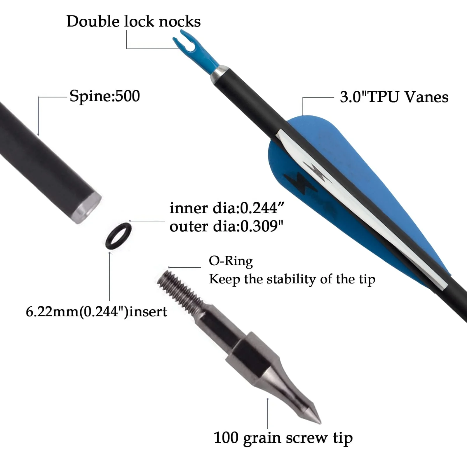 Threaded 7.8mm Target Arrow 100 Grains Pointed Practice for Shooting(12pc)