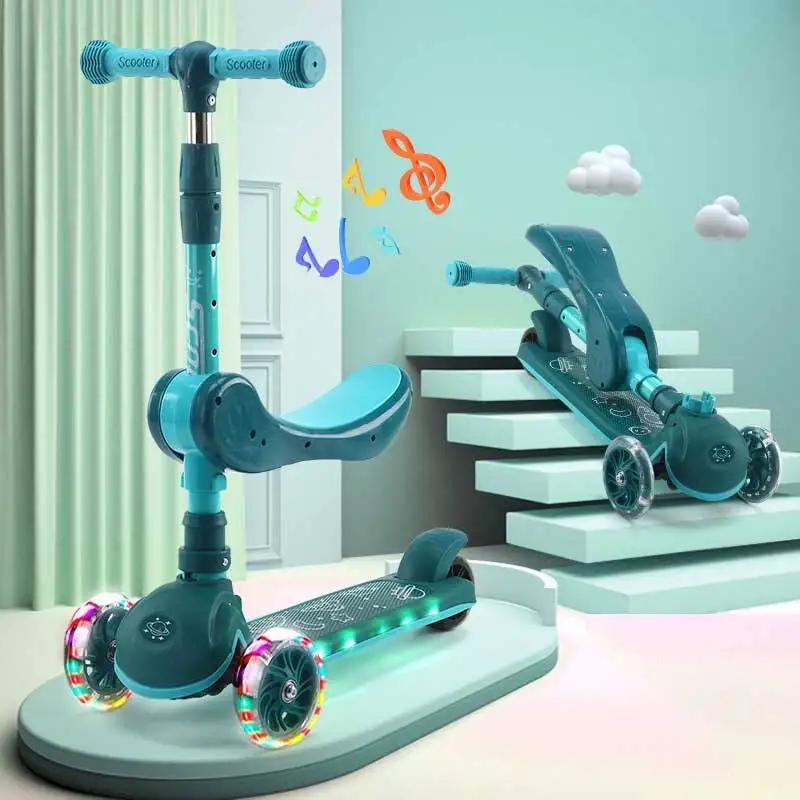 Manufacturer Baby Child Scooters 3 Wheels with Seat Pro Scooter Chinese for Kids PU Wheel Scooter Child 2 in 1 Pink or Blue