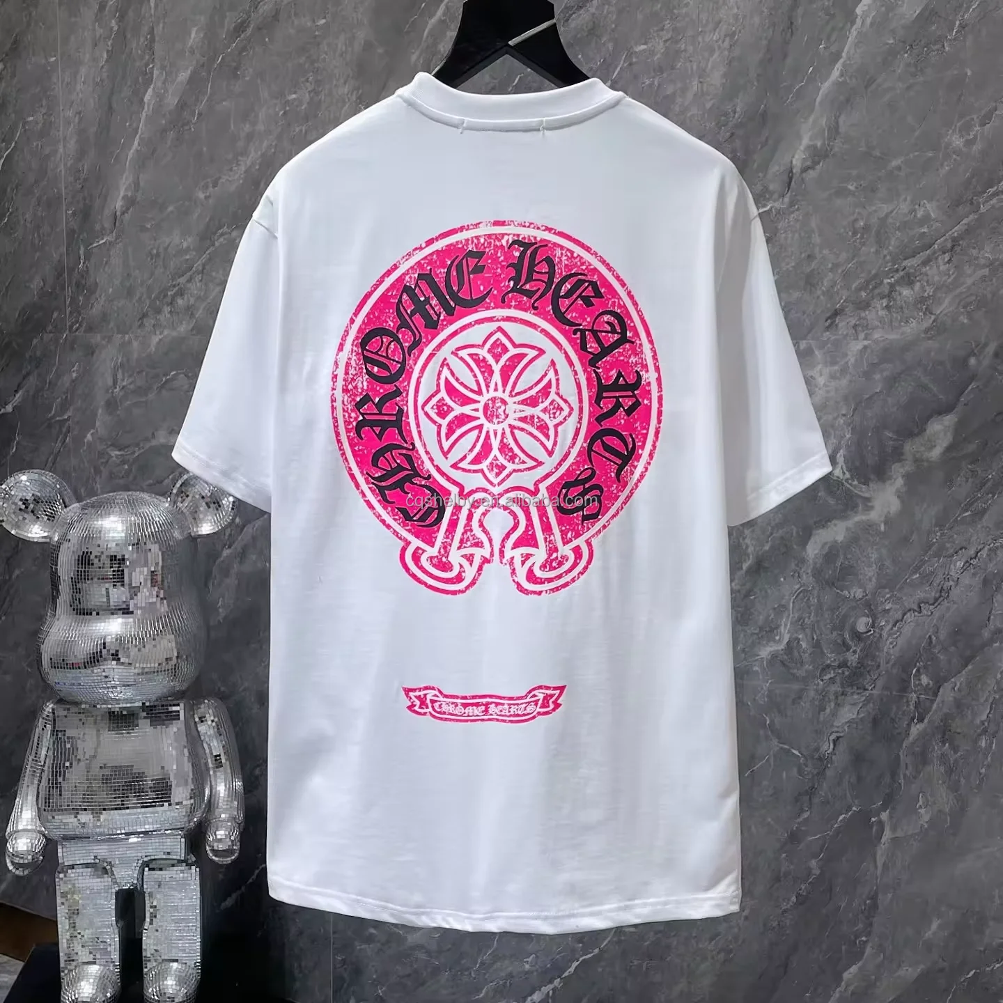 Pure cotton wholesale high quality luxury chrome round neck heart red heart classic cross short-sleeved T-shirt couple unisex