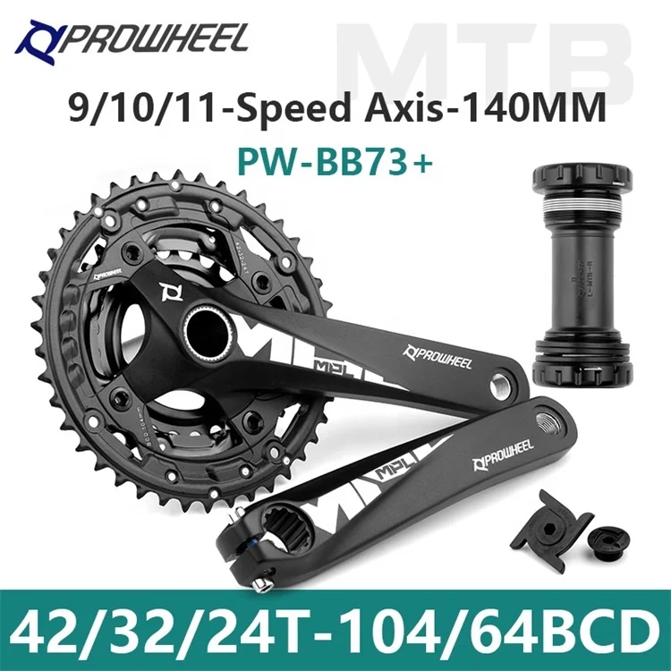 PROWHEEL 9/10/11Speed 24/32/42T Sprocket Crank Arms Bicycle Crank with BB set for Mountain Bike MTB