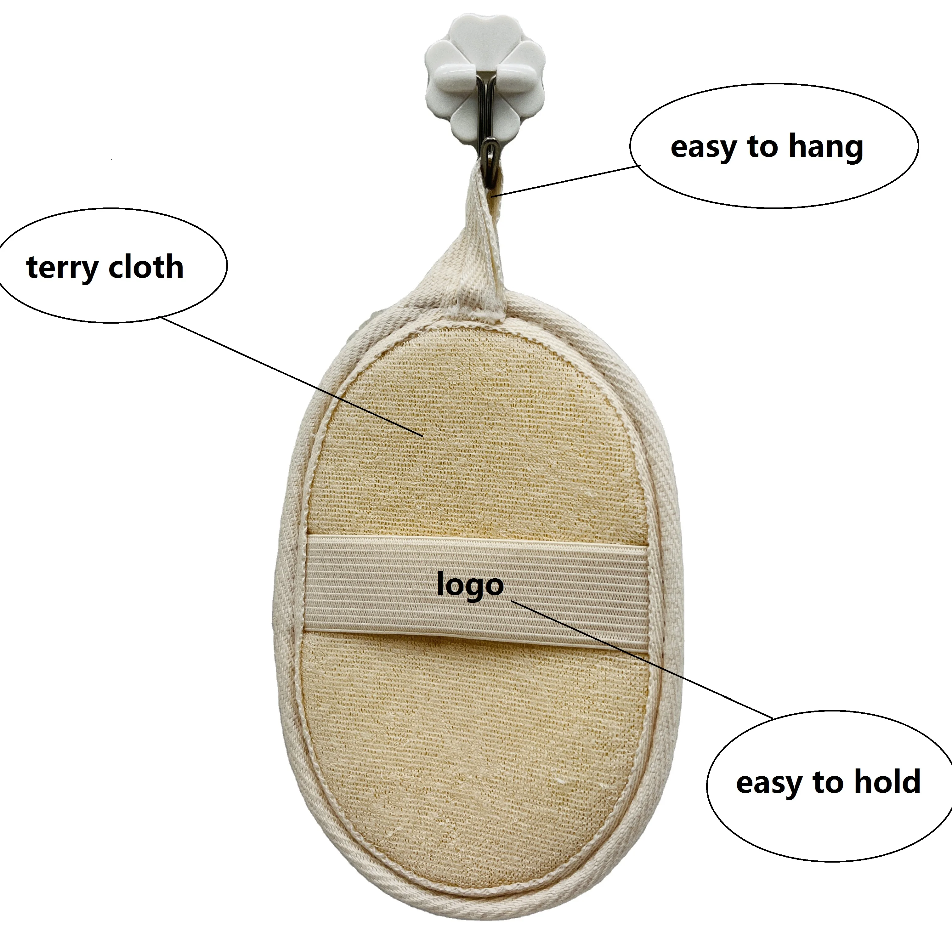 Exfoliating Loofah Pad 100% Natural Luffa and Terry Cloth Materials Loofa Sponge Scrubber Brush Close Skin