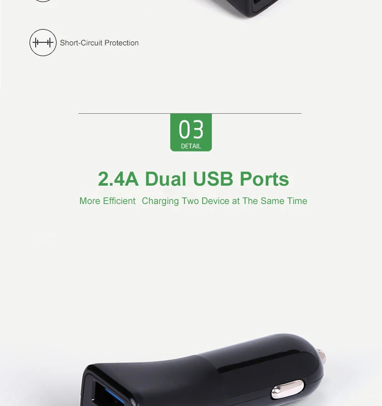 Cheap Price Promotional Mini Portable 2.4A Dual Usb Car Charger Quick Charging for ip samsung