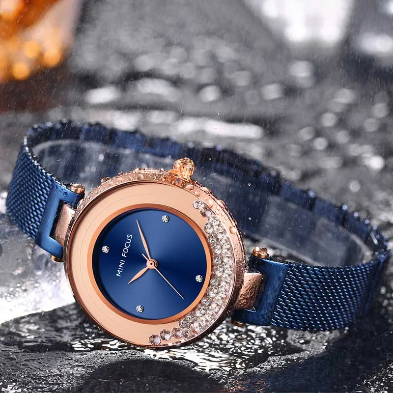MINI FOCUS 0254 fashion blue ladies quartz watch latest crystals Diamond dials decoration bling bracelet wrist watch