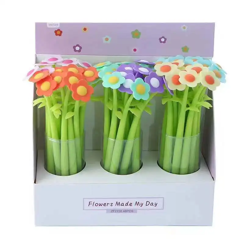 Korean Wholesale Stationery Color Quick-drying Neutral Pen Cute Silicone Sun Flower Swing Pen