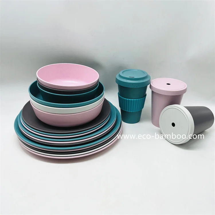 Factory hot selling recycled PET tableware cup plate bowl set recyclable plastic eco friendly light weight and durable dishes