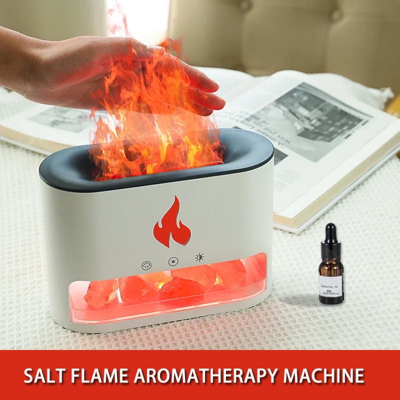 Salt stone essential oil fire aromatherapy machine Small air room automatic spray flame humidifier diffuser
