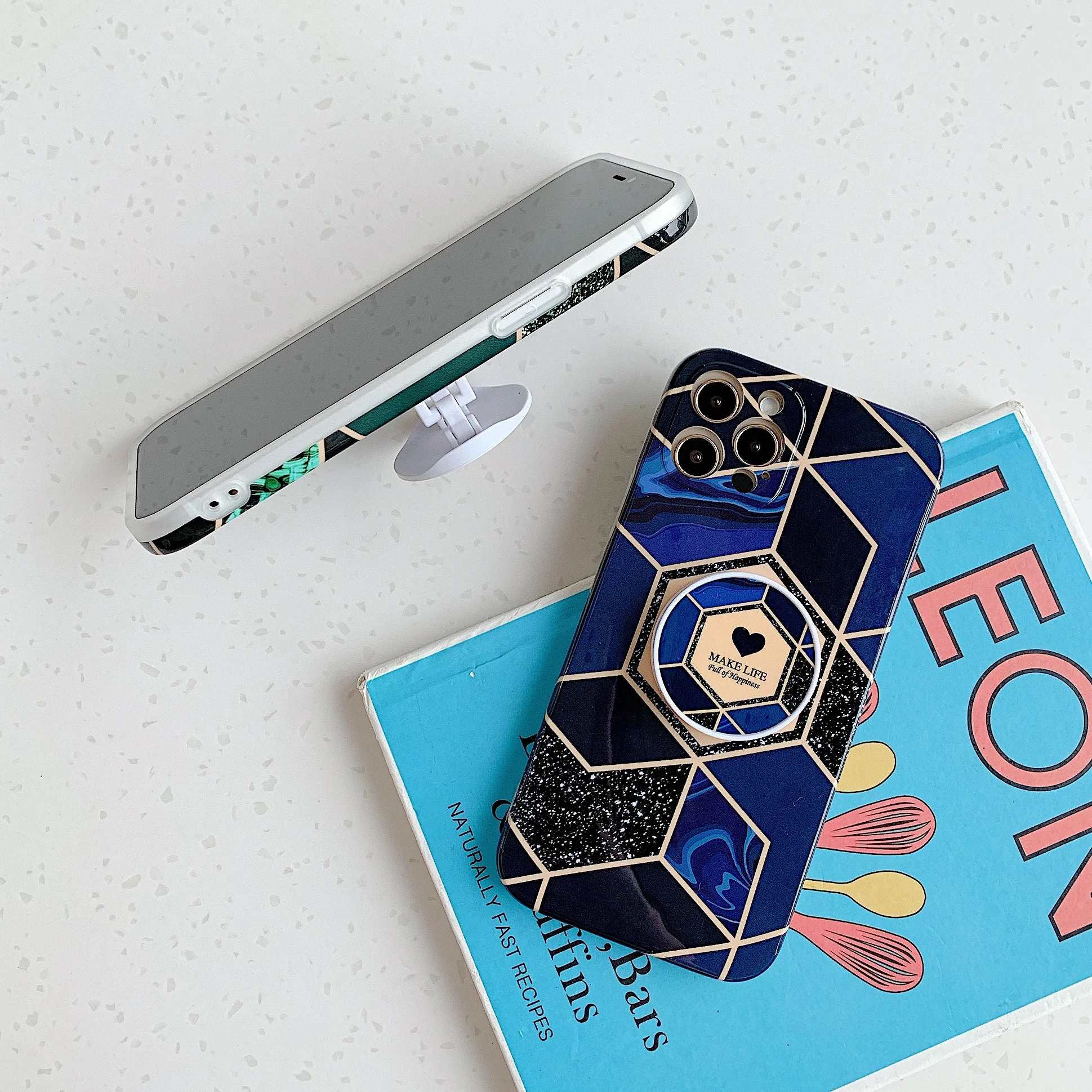 Marble Case patterns Bracket Electroplating Soft IMD Mobile Phone Cases for iPhone 13 12 mini 11 pro max XS XR 7 8 Plus