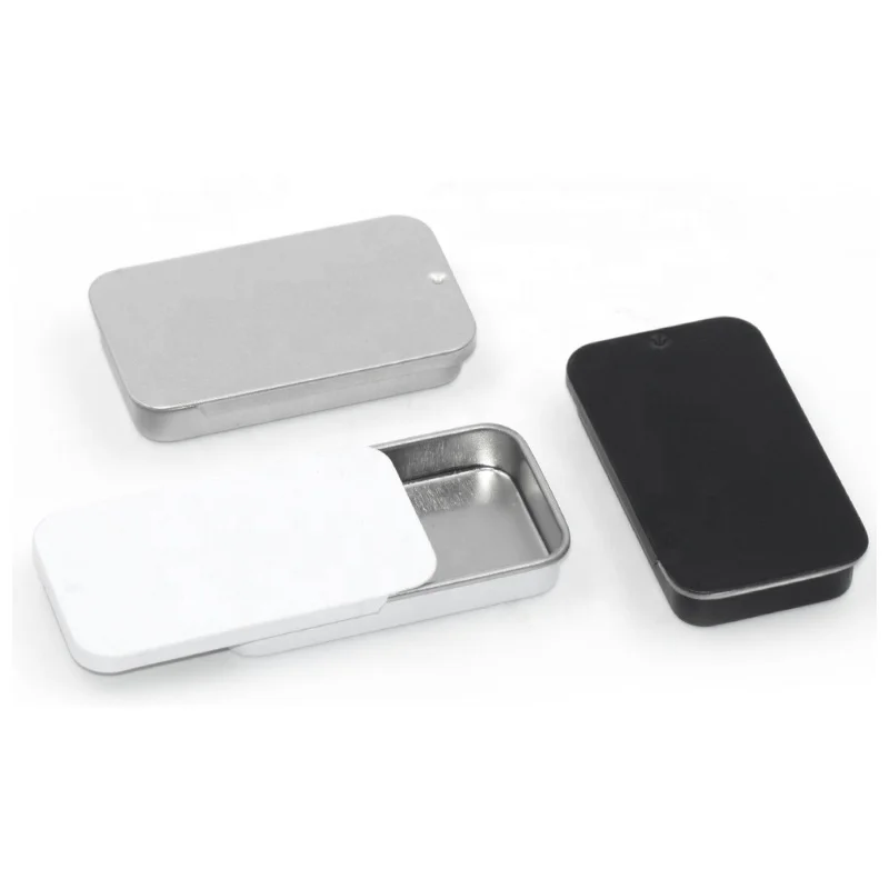 Black White Silver Rectangle Mini Sliding Boxes Mints Cream Rings Brooches Necklaces Balms Packaging Tin Boxes