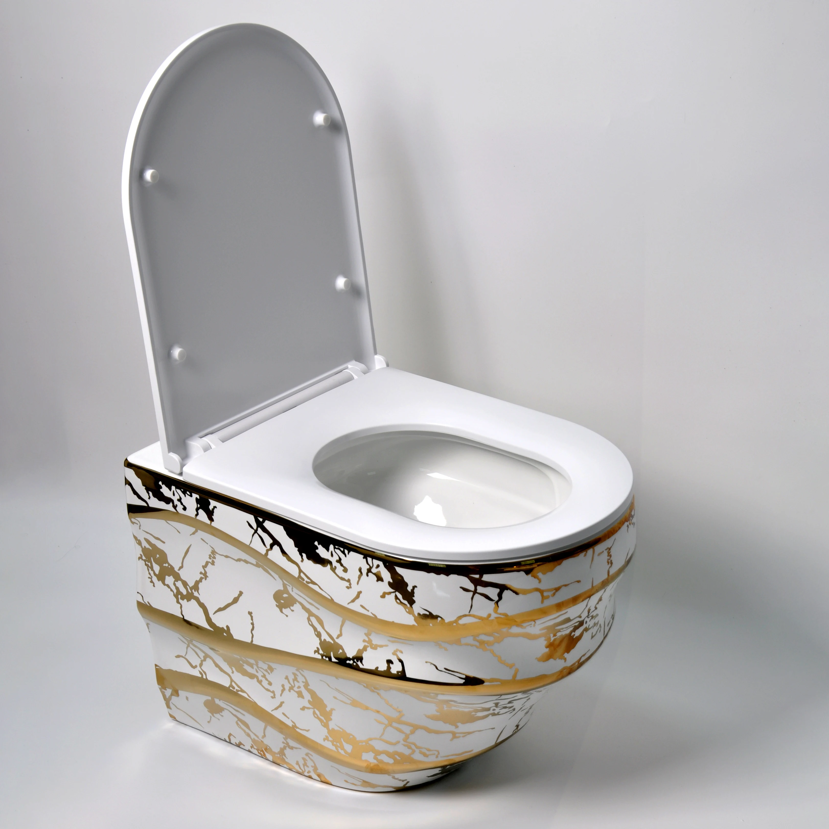 Gold Luxury Style WC Sanitary Ware Hanging Water Closet Bathroom Wall Mounted Hidden Water Tank Toilet Wall Hung Toilet Bowl