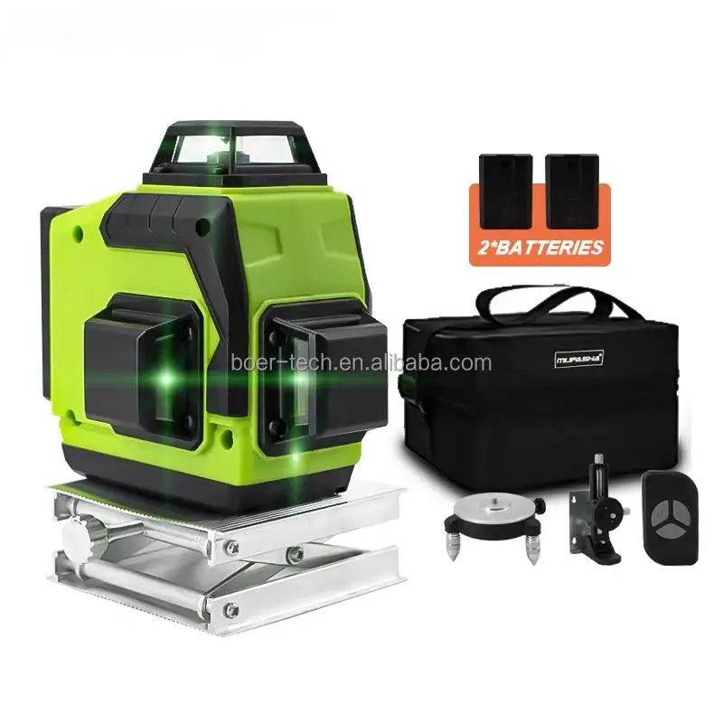 MUFASHA 3D 12 Line Green Beam Laser Level Rotary Self Leveling 360 Outdoor Wall Floor Cross Line Laser Level T121