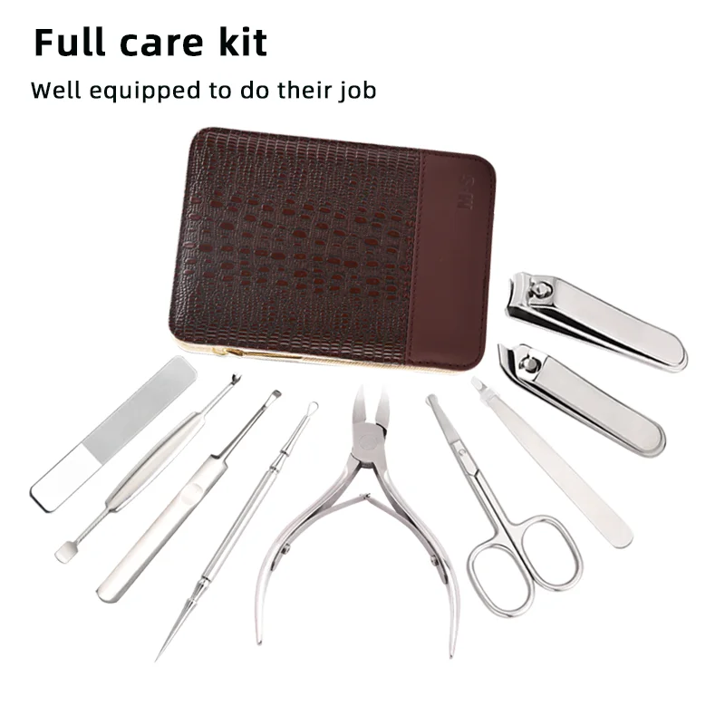 High Quality Custom Private label 9 pieces stainless steel Nail Clippers Cutter Kit Nail Care Manicure Set Nail Tool