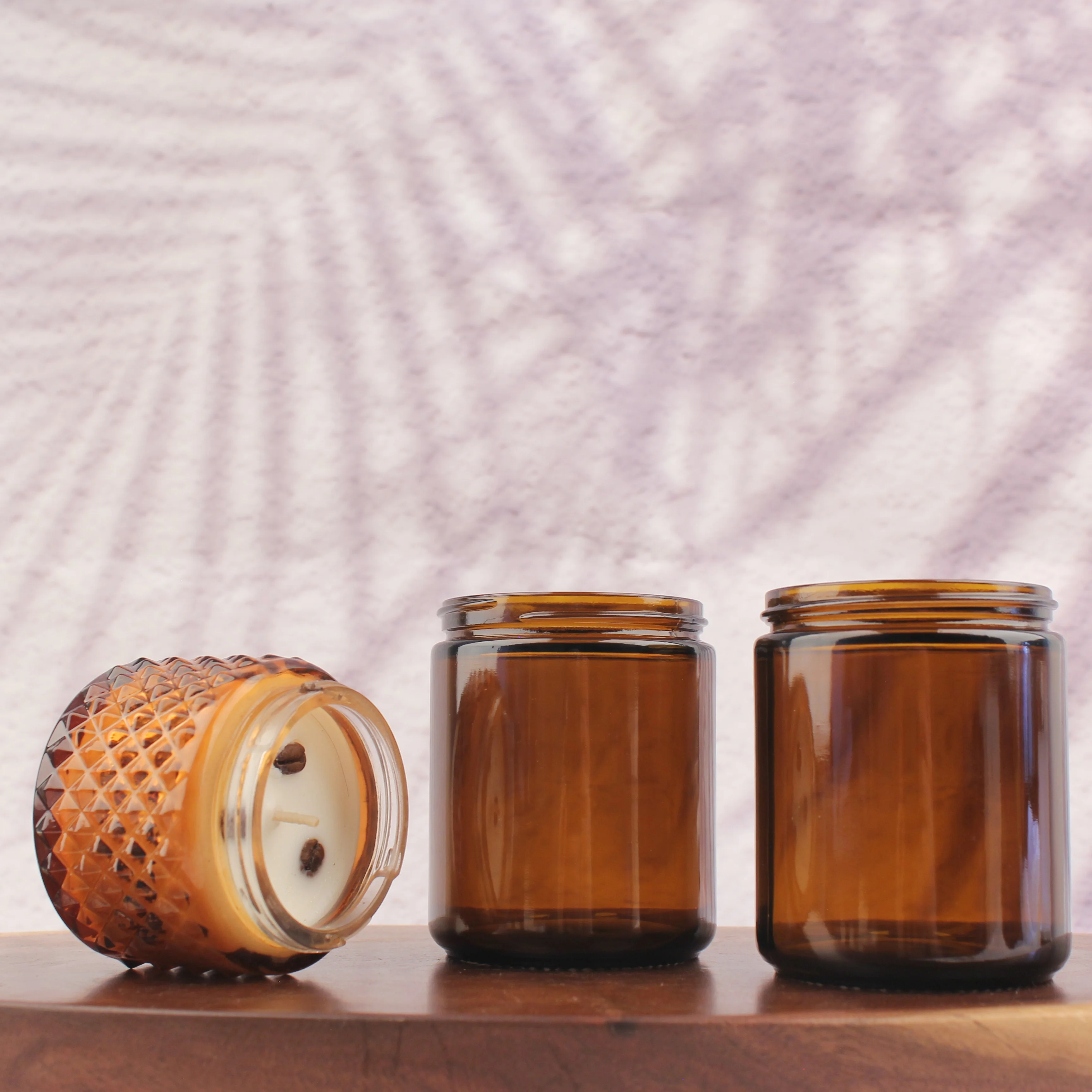 Empty Soy Wax Glass Candle Container 8oz 250ml Wide Mouth Amber Glass Candle Jar with Screw Metal Gold Lid