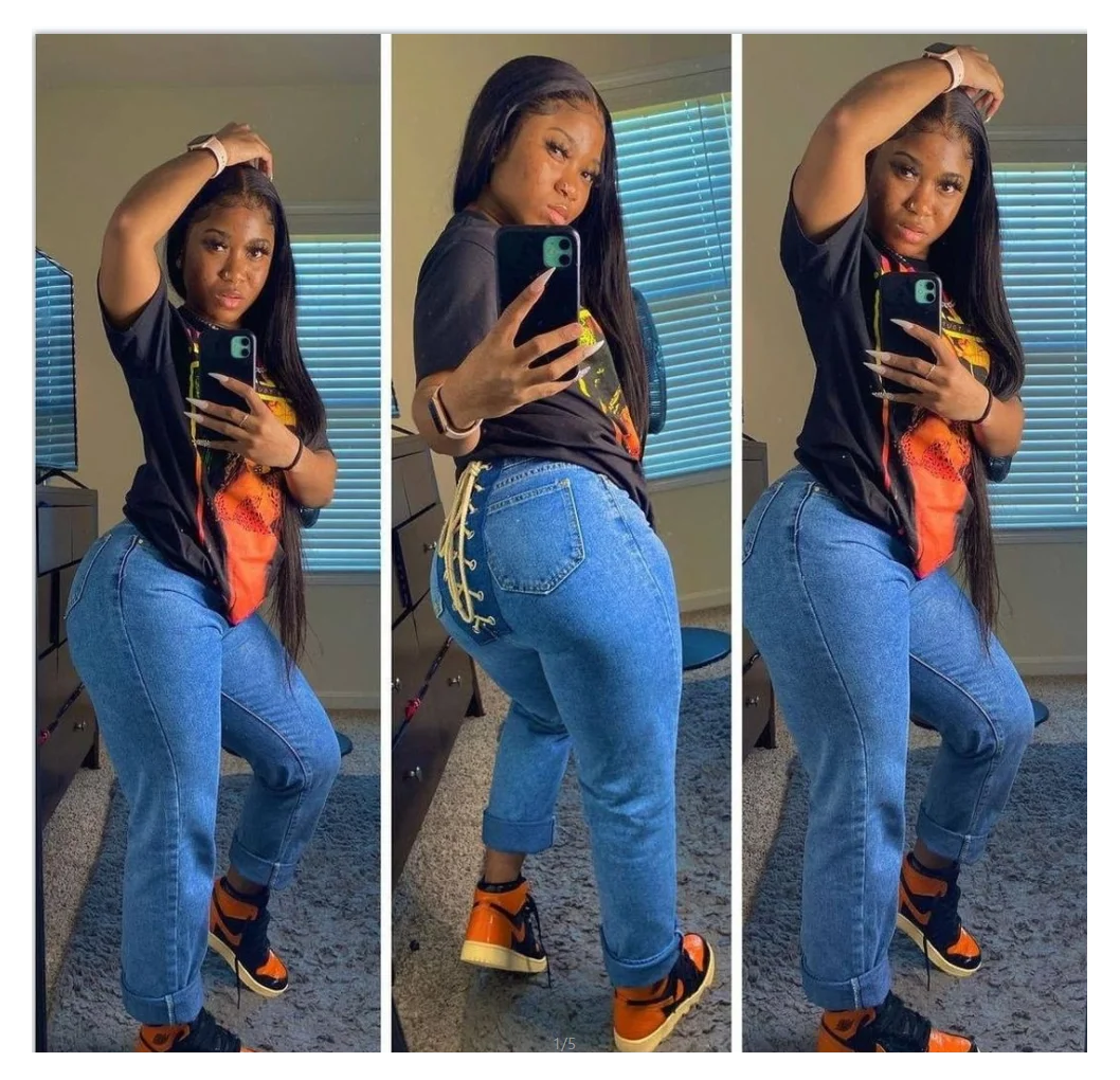 Женские джинсовые брюки в полную длину, винтажные панталоны, облегающие брюки boyfrineds, джинсы, брюки со шнуровкой сзади