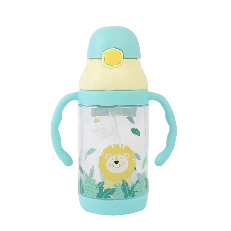 
Ningbo Longwell Manufacturer Custom Handled Plastic Cup Tritan Drink Bottle Children Button Lid Straw Baby Sipper Bottle Water 