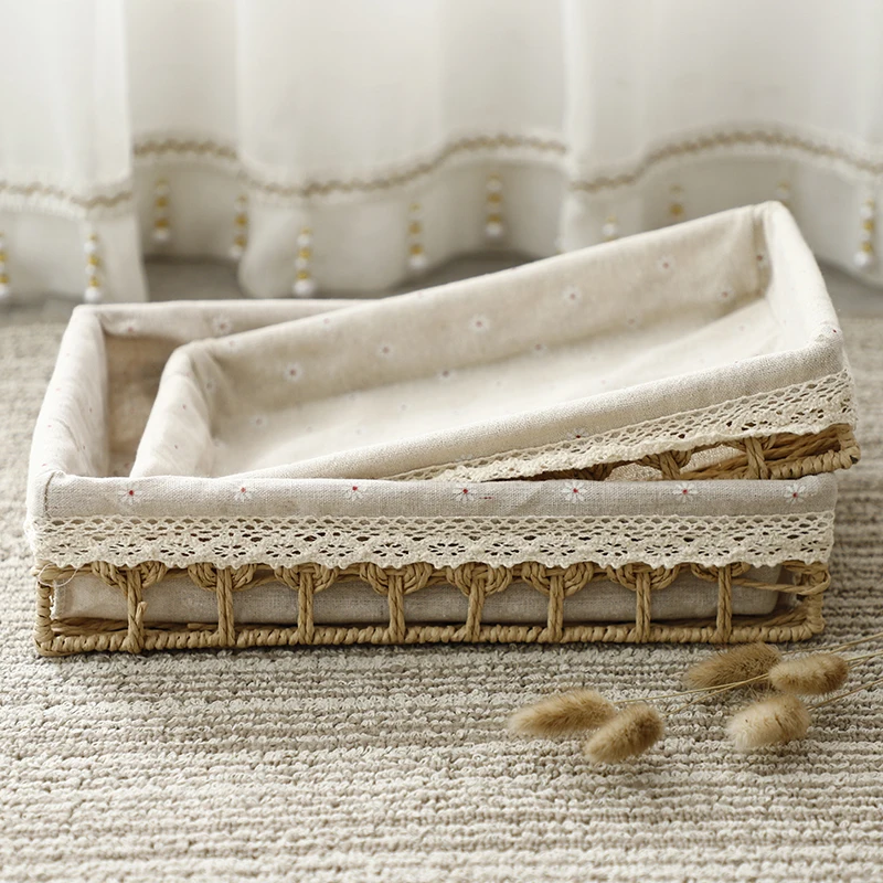 Kingwillow Set of 3 Household Natural Paper Twine Baskets with Handles For Countertop Home Office Storage