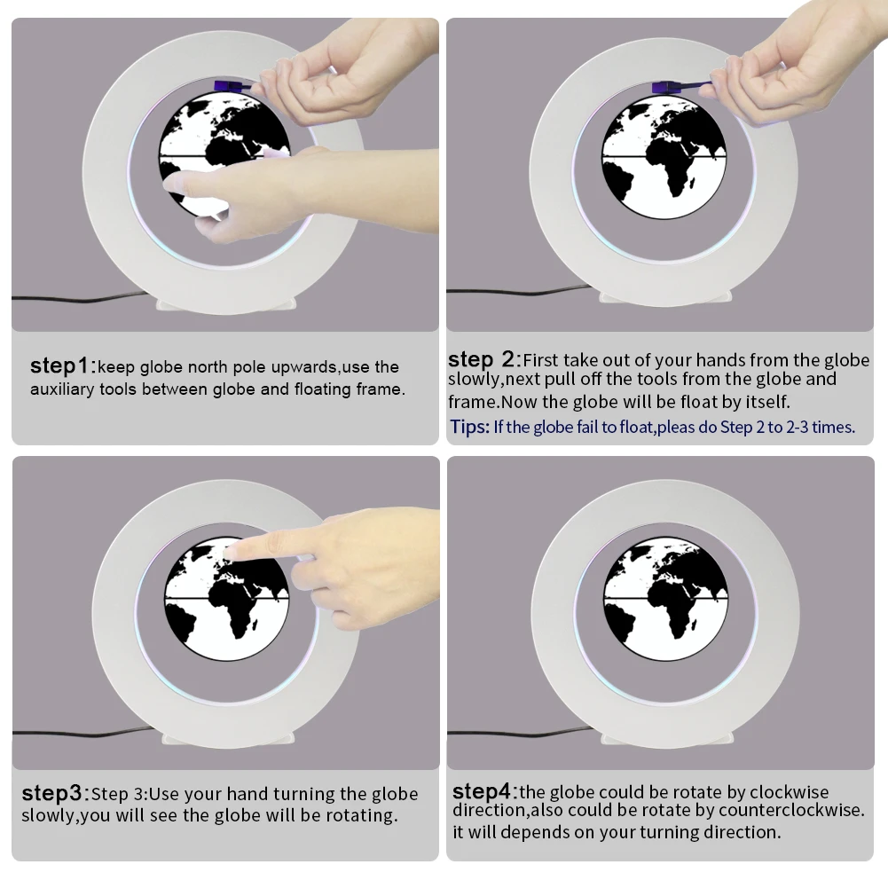 New Arrival Magic Led World Map Rotation Floating World Globe for Christmas Toys