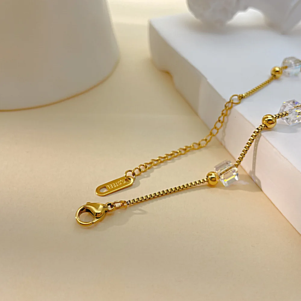 PVD Coated Bracelets Stainless Steel Box Chain Glass Bead Bracelet Jewelry For Women Girls