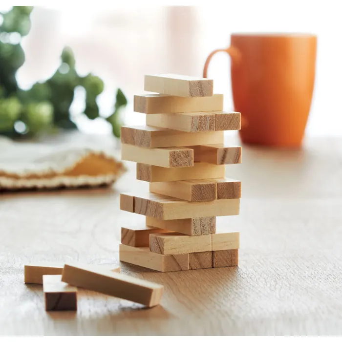 WHOLESALE PROMOTIONAL CUSTOMIZED LOGO 54PCS PORTABLE WOODEN STACKING BLOCKS TOWER GAME IN COTTON POUCH KIDS ADULTS GIFT SET