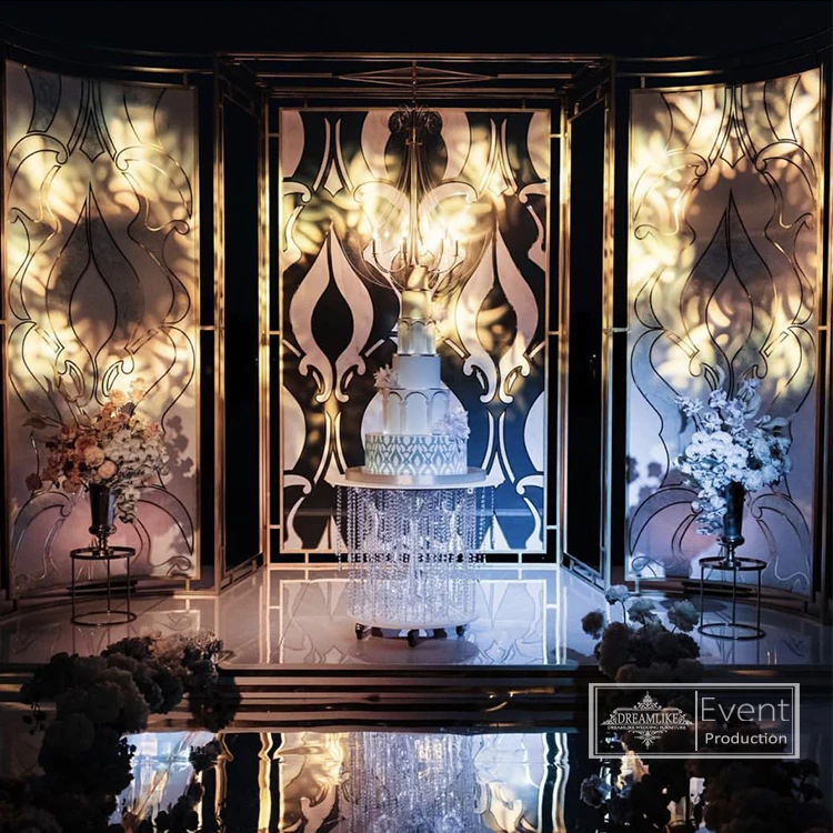 Wedding Supplies backdrop stage wall decorations golden acrylic floral back lotus flower wedding backdrop for wedding events