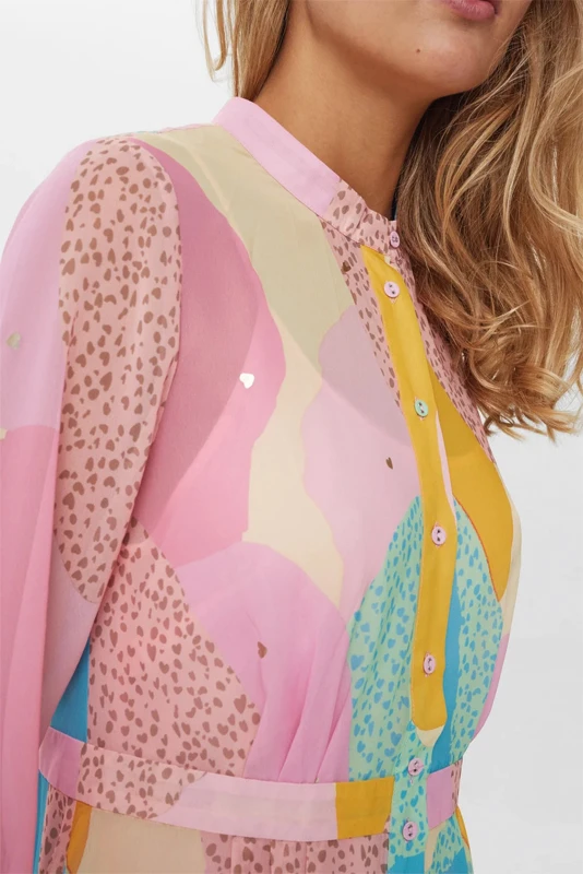 Cheap custom printed new leopardd printed fashion button up a-line long sleeve chiffon shirt elegant summer casual dresses