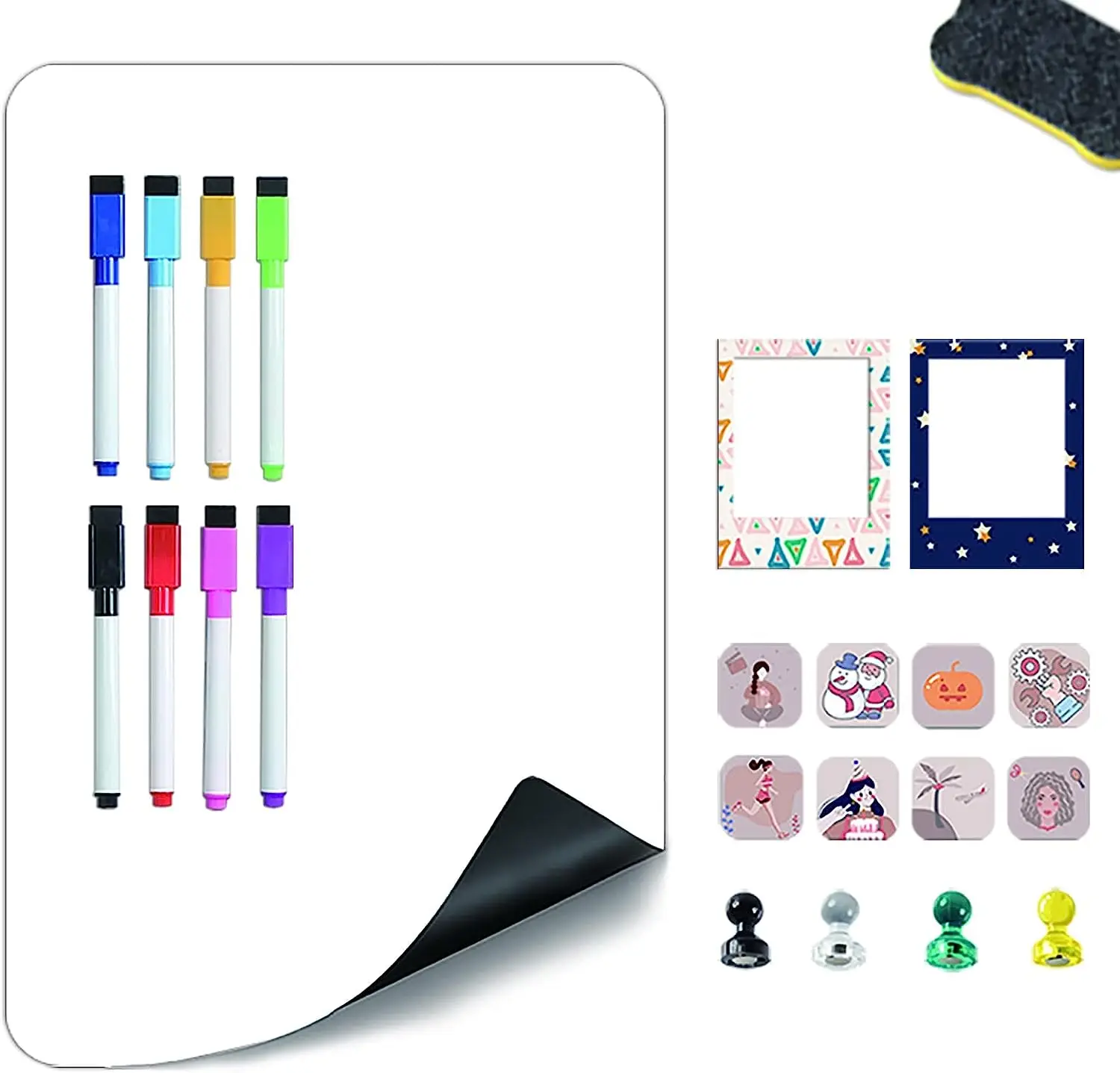 Custom Magnetic Dry Erase Board for Fridge Magnetic Whiteboard Reusable Refrigerator Flexible Sheet for Home with Markers Eraser