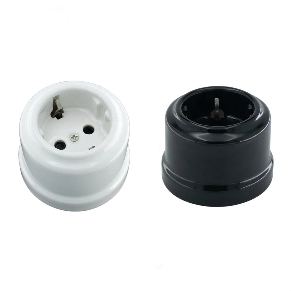 Винтажная ретро-фарфоровая розетка schuko, белая/черная немецкая стандартная электрическая керамическая розетка, розетка