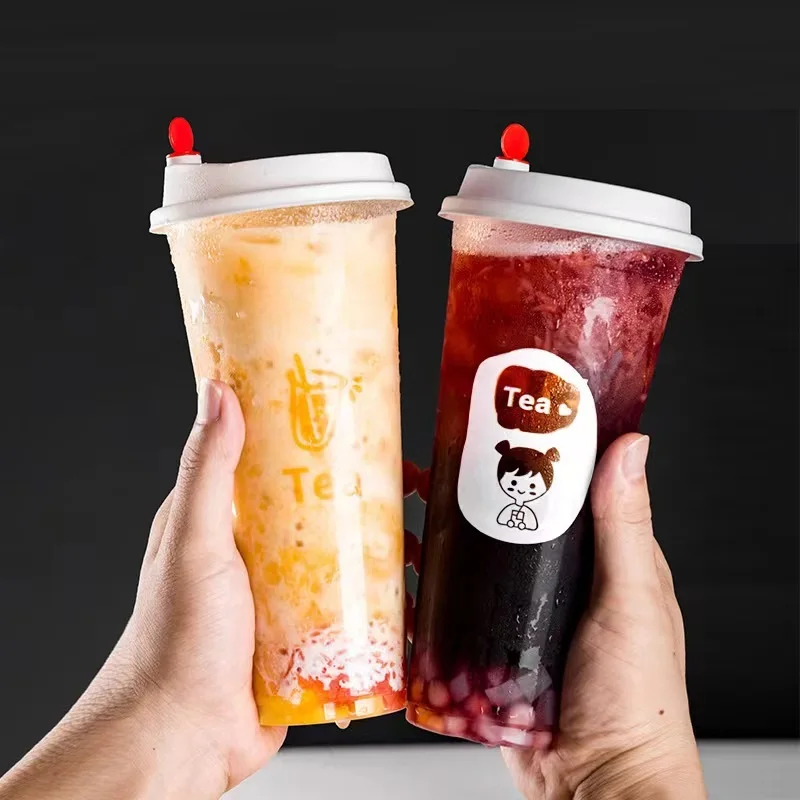 Factory Custom Logo Printed Clear PP Injection Juice Bubble Milk Tea Smoothie Disposable Plastic Cups With lids