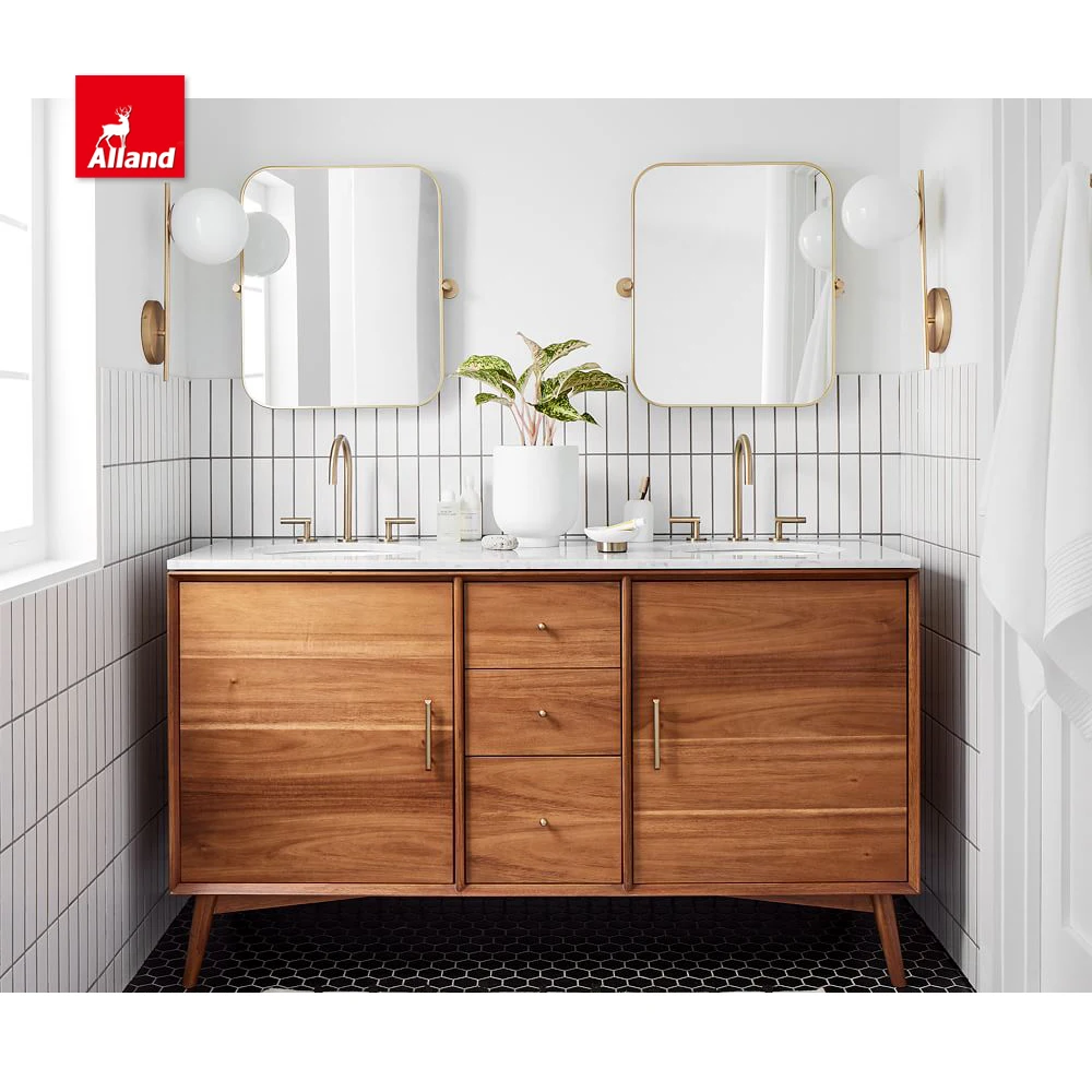 Allandcabinets Modern Solid Wood Brown Washroom Bathroom Vanity, Bathroom Cabinets for sale Flat Door Panel