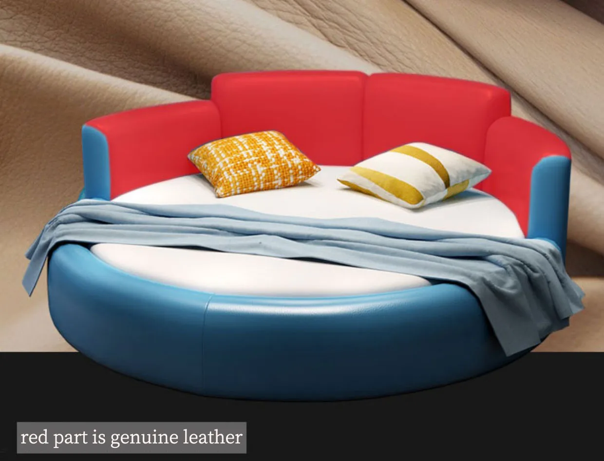 Genuine leather king size round bed double bed wedding bed modern and minimalist home level hotel master bedroom furniture