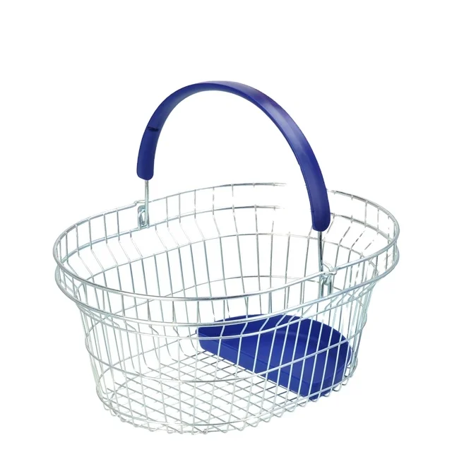 cosmetic shop toy store Chrome Steel Wire Mesh oval Round Shopping Basket with Plastic Tray