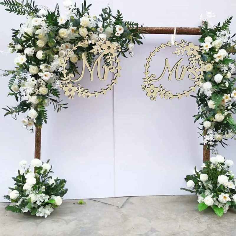 2pcs Wedding Wooden Chair Pendant Mr Mrs Letter Hanging Sign Vintage Rustic Wedding Decoration Photo Props Party Supplies Favor
