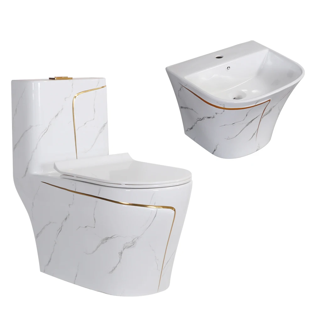 Modern Design Bathroom Wc Sanitary Ware Marble Toilet And Sink Porcelain Toilet Bowl Set With Wall Hung Basin