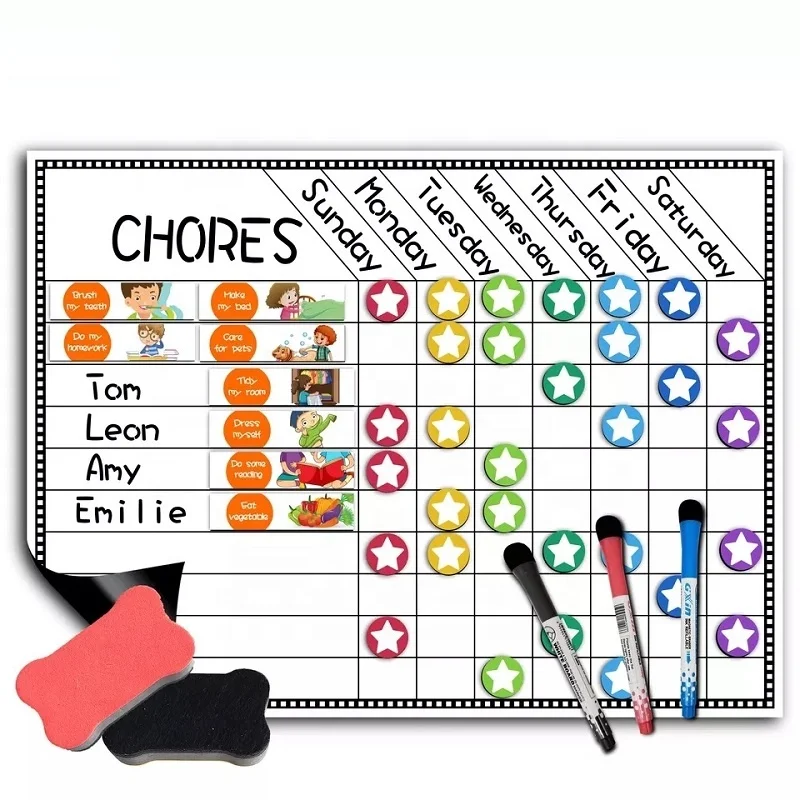 customized magnetic fridge kids good habit chore children reward chart daily schedule calender dry erase board