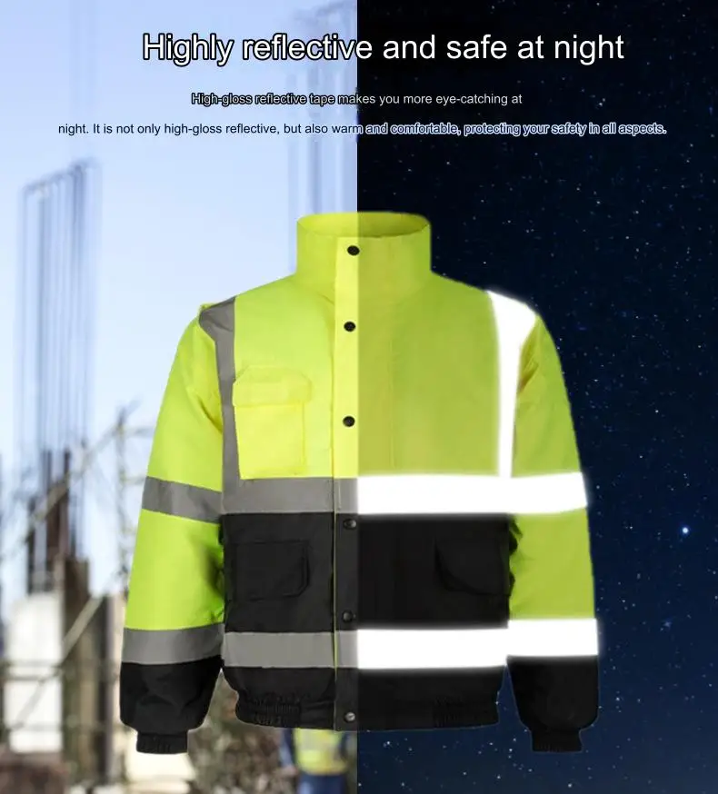JinTeng Unisex Hi Vis Jacket Custom Logo Breathable Autumn Winter Warm Reflective Clothing Zipper Top Workwear Bomber Jacket