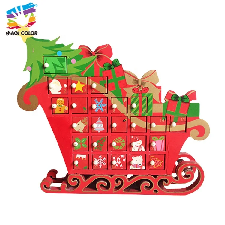 Hot Selling Christmas Sleigh Shaped Wooden Advent Calendar Box For Decor W02A171