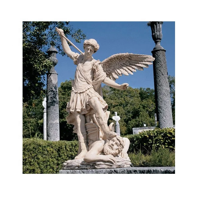 Outdoor Indoor Garden Church Decoration Italian Religious Polishing White marble st. michael the archangel stone statue