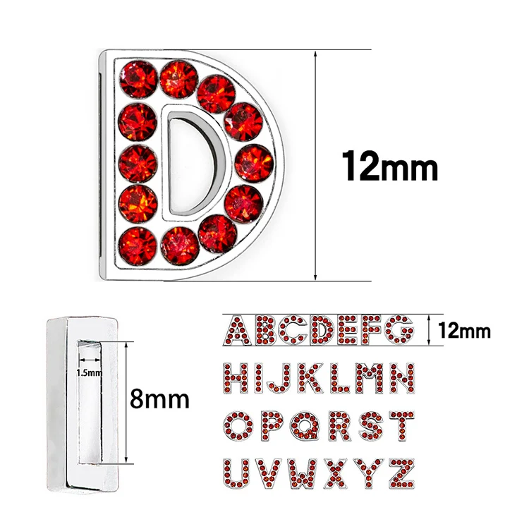 YN Jewelry Making Accessories Red Rhinestone Letter Slide Charm A-Z Initial Craft Personalized Bracelet Key Chain Slide Letter