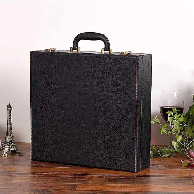 Personalized Luxury Leather Wine Gift Box 4 Bottles Wine Packaging Wood Box With Accessories For Wine Bottle