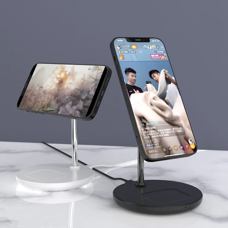 2021 Newest Popular 2In1 Magnetic Wireless Chargers For AirPods Metal 15W Live Telecast Charging Stand Phone Holder