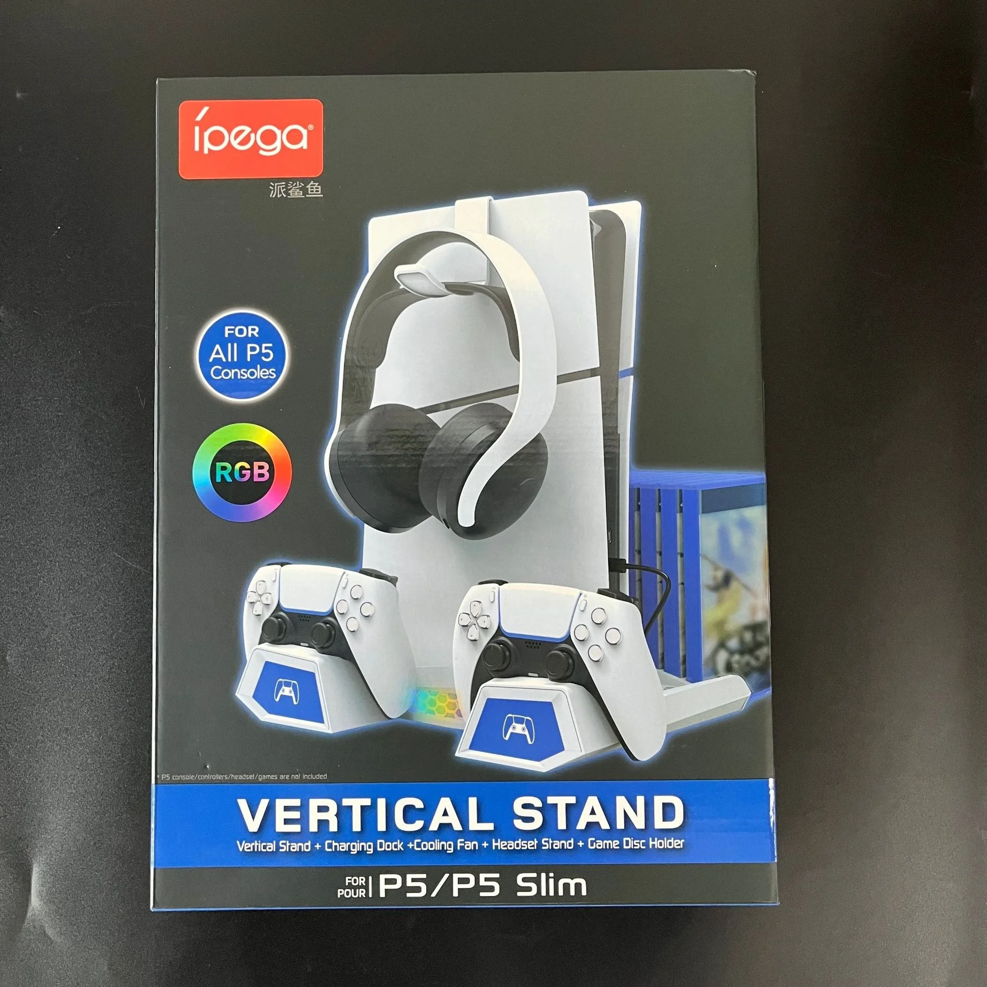Vertical Stand For PS5 Slim Cooling Base Charging Dock Headset Hanger Storage Rack With RGB Light PG-P5S023