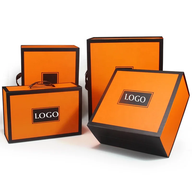 Oem Luxury Custom Logo Clothes Clothing Shirt Shoes Box Packaging Printed Folding Gift Magnetic For Orange Boxes With Lid