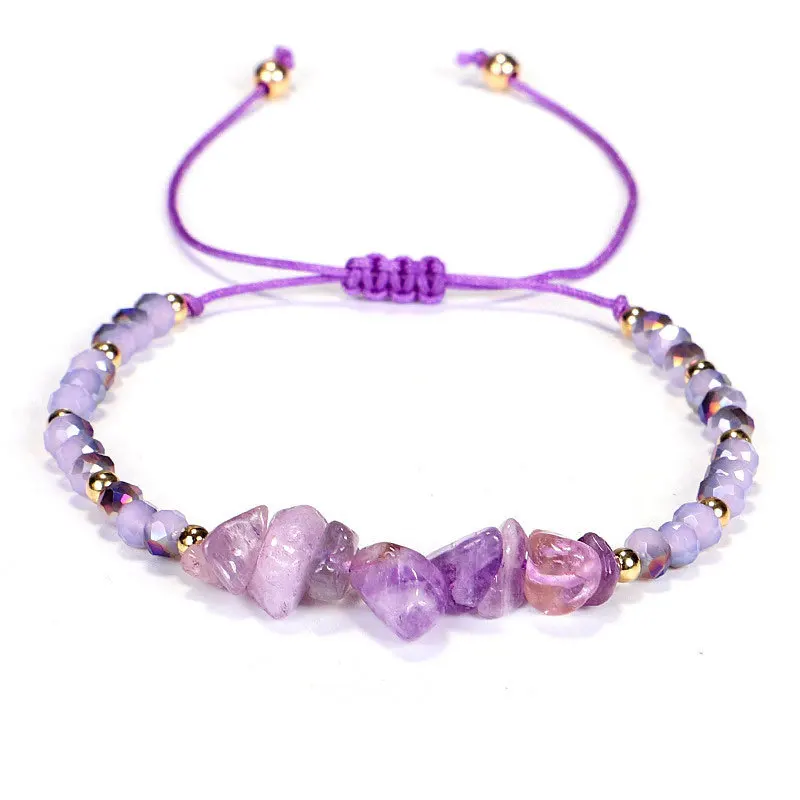Natural Crystal Gemstone Irregular Energy Stone Bracelet Beads Chips Jewelry Amethyst Aquamarine Rose Quartz Bracelets for Women
