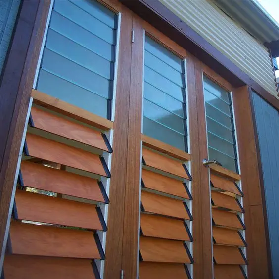 Electric/Manual Wooden Color Aluminum Louver Price Outdoor Louvers Aluminum Frame Window Louvered Shutters Sun Shade