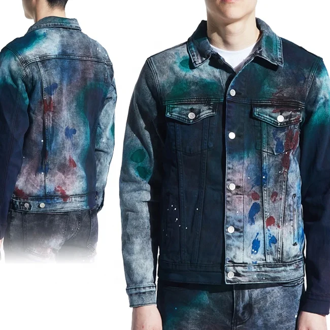 OEM high quality men jeans jacket usa street graffiti paint mens jackets outerwear