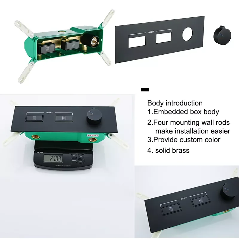 Aida Matte Black Shower Faucet Bath Tap Full Solid Brass In Wall Shower Faucet High Configuration Thermostat Shower Set