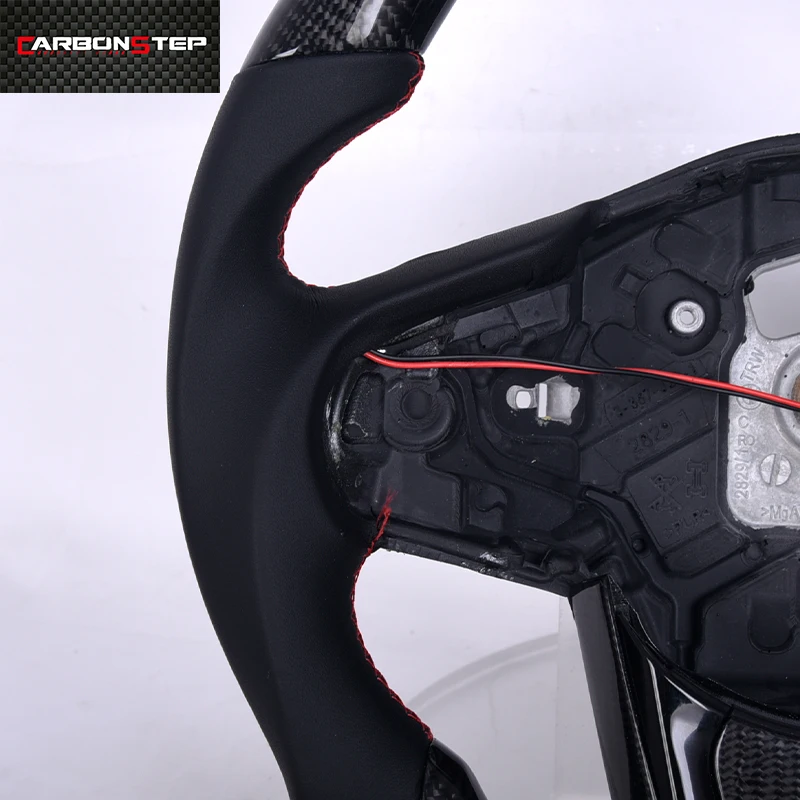 Hand Sewing Custom Black Leather Carbon Fiber Steering Wheel For Toyota Supra