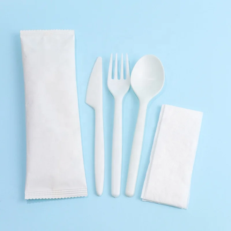 New Design Heavy Weight Disposable CPLA Cutlery 100% Compostable Spoon Fork Knife Cutlery Kits