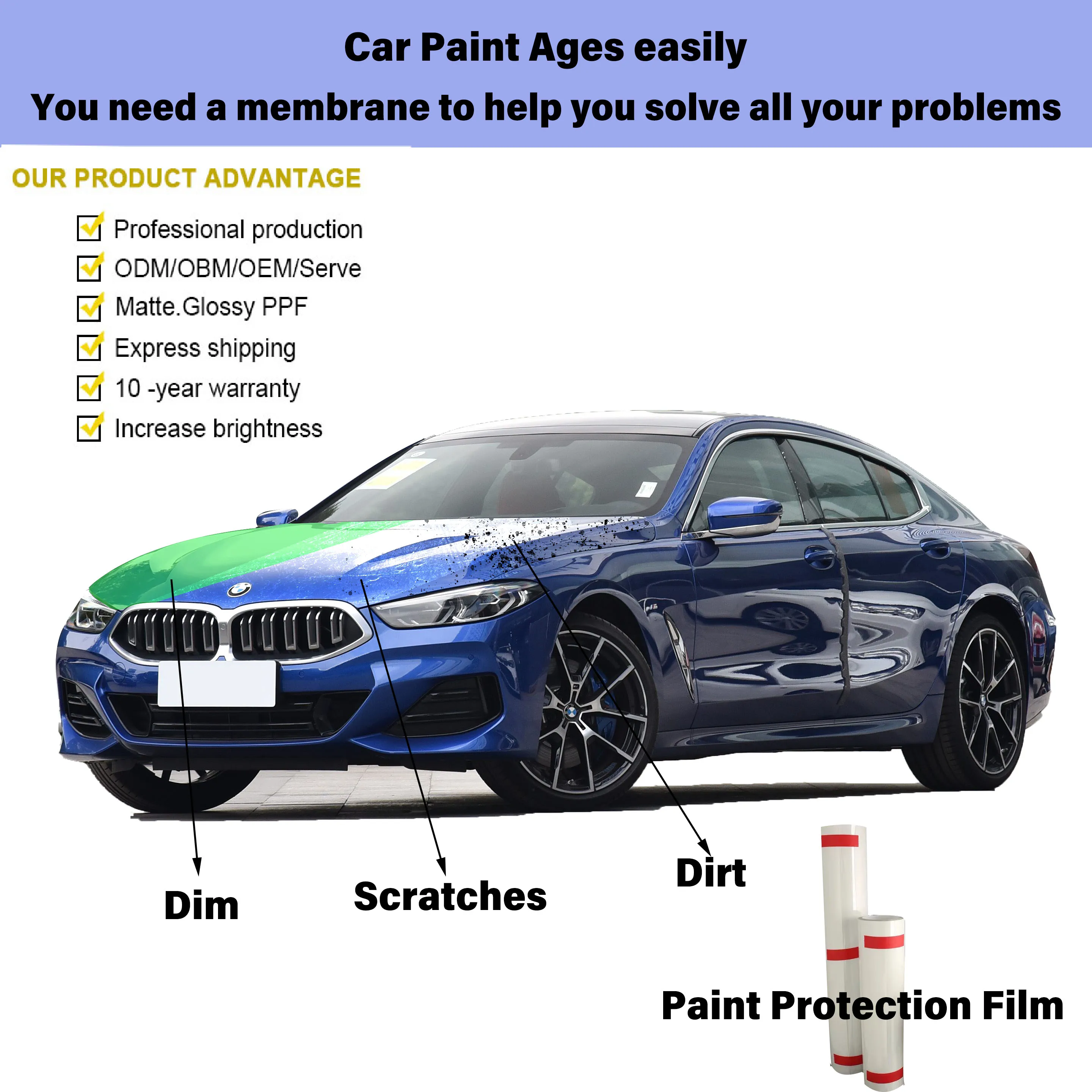 10 Years Warranty Quality 8Mil Self Healing 3 M pro4 TPU PPF Paint Protection Film Nano Coated Not Yellowing TPU PPF Film